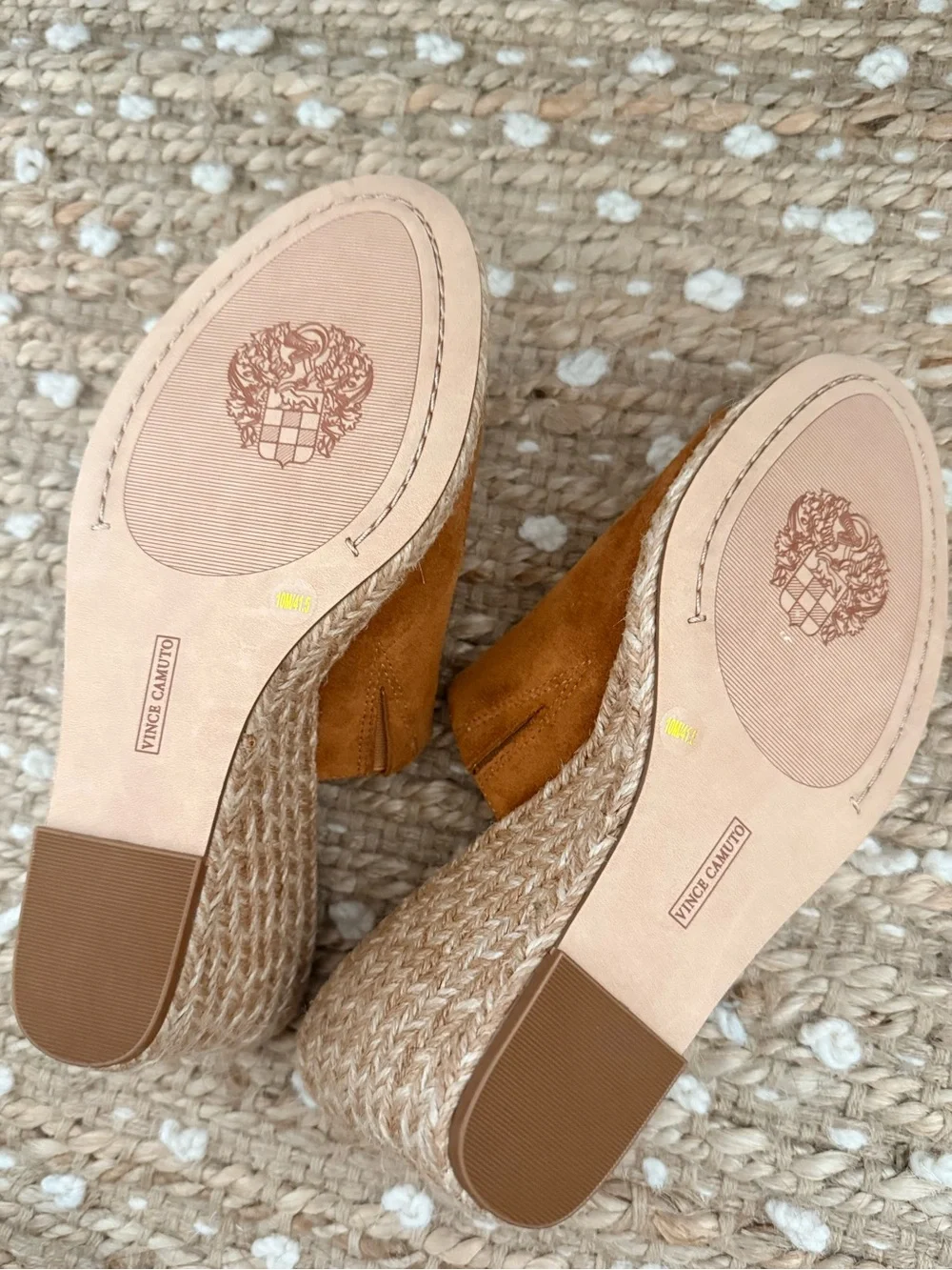 NWOT Vince Camuto Cognac Suede Espadrille Wedge Slide